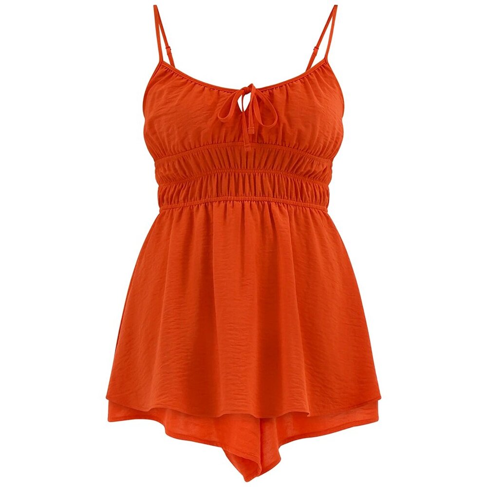 NWT, SZ L, Double Layer Shorty Babydoll Romper, Crushed Matte Satiny Coral